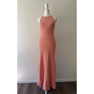 Zara Womens Sz M Orange Beige Crochet Knit Boho Coastal Summer Maxi Dress Resort